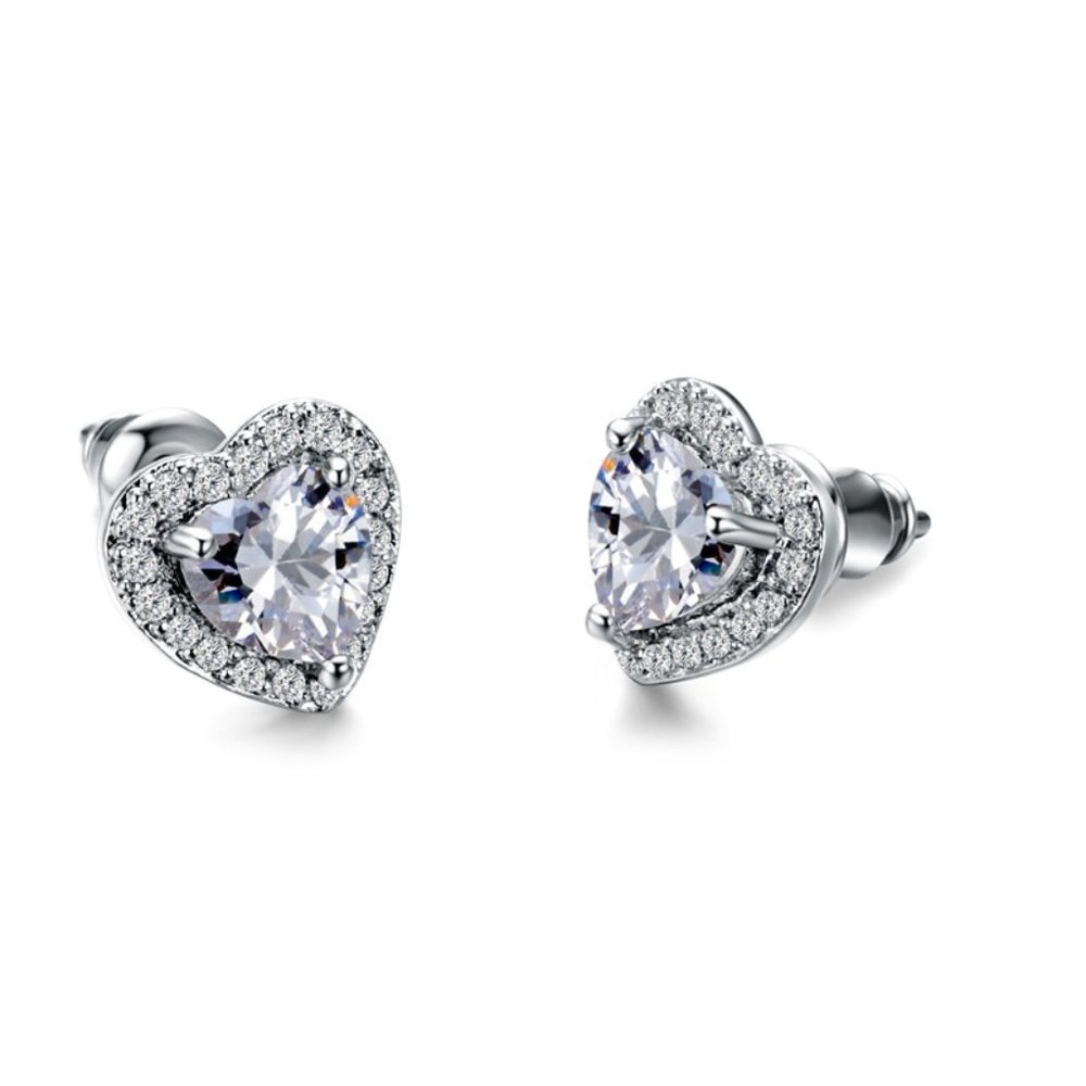 NEW Heart Diamond Halo Stud Earrings - Picture 2 of 2